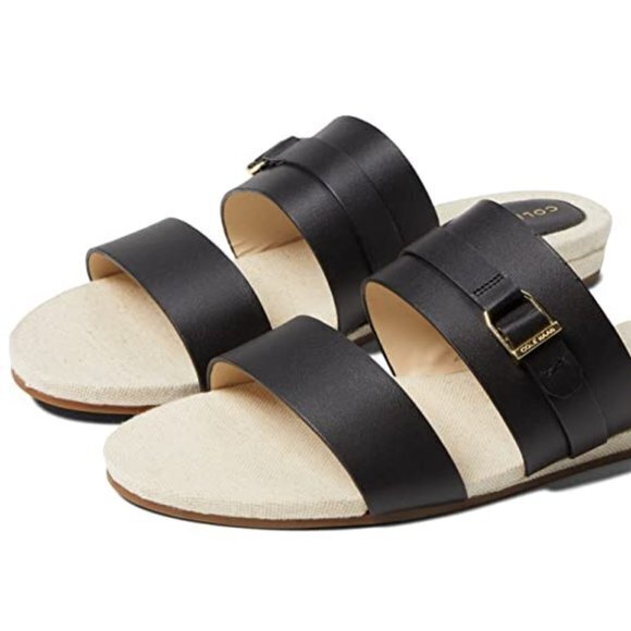 NEW COLE HAAN Francine Demi Wedge Slide Sandal Shoe Womens Size 7B Black Leather - Picture 3 of 6